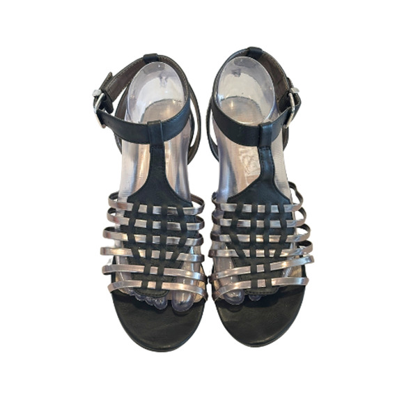 Sam & Libby Black Silver Strappy Wedge Sandals Size 8.5 - Picture 3 of 10